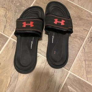 Black and Red Under Armour Size 11 slip on slides